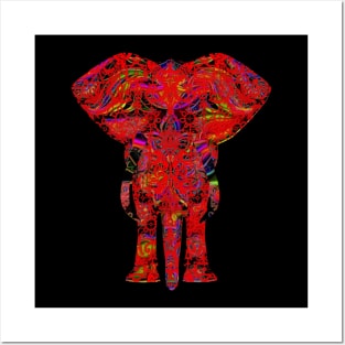 Rainbow Red Elephant on Black Posters and Art